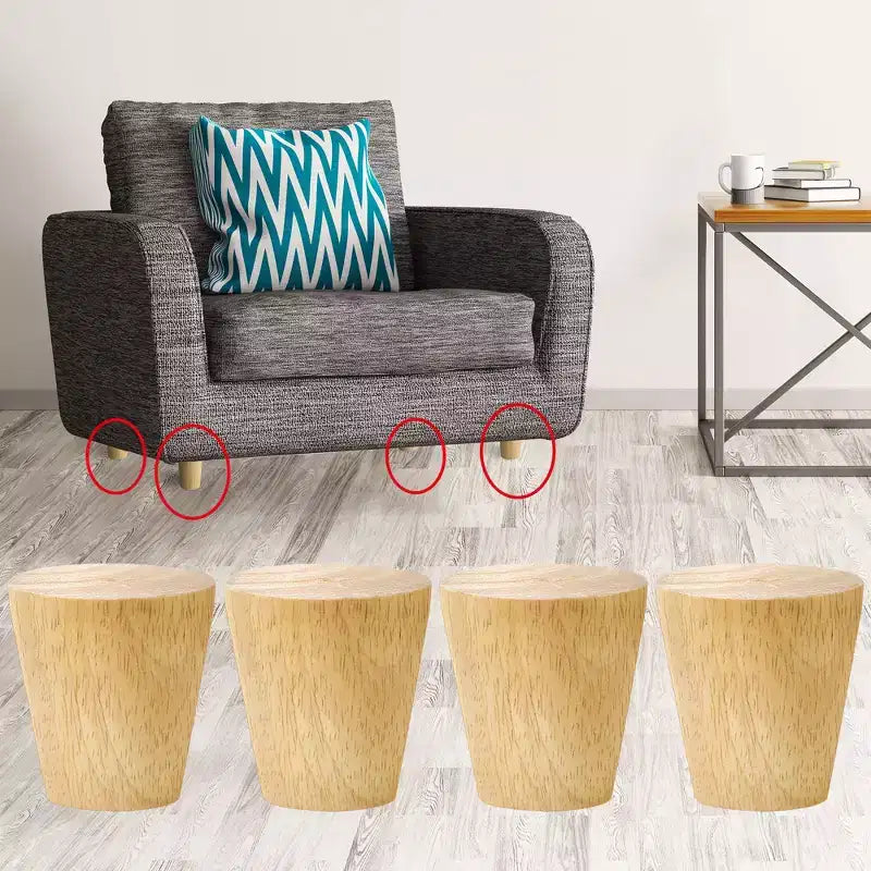 Unique Bargains Piedini per mobili in legno, rotondi, massicci, con piastra di montaggio, set di 4