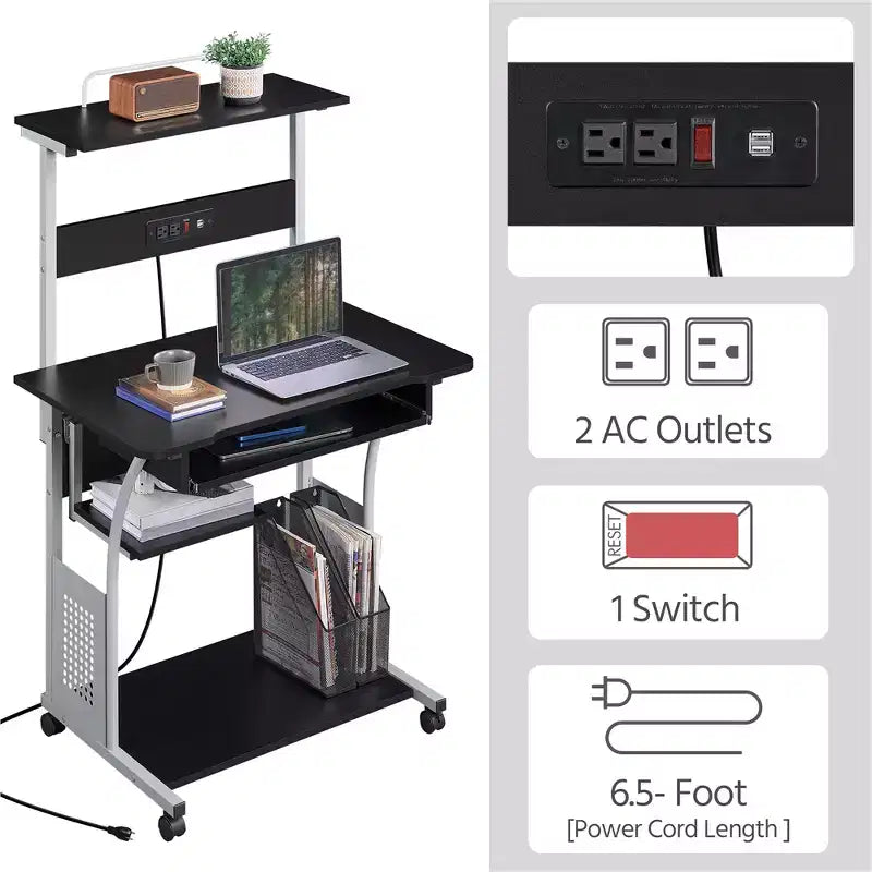 Yaheetech 3 Tiers Computer Desk with Charging Station for Home Office