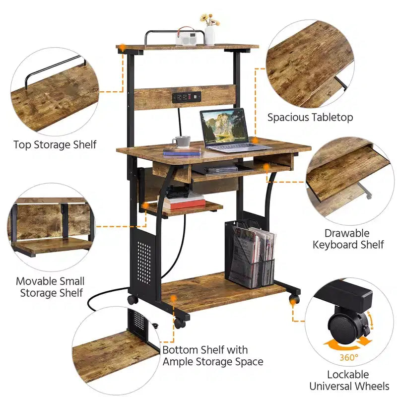 Yaheetech 3 Tiers Computer Desk with Charging Station for Home Office