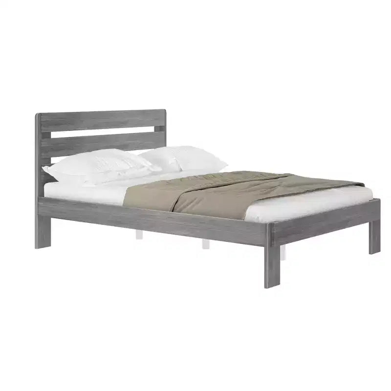 Plank+Beam Letto matrimoniale rustico con testiera a doghe, Letto a piattaforma in legno massello