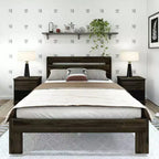 Plank+Beam Letto matrimoniale rustico con testiera a doghe, Letto a piattaforma in legno massello