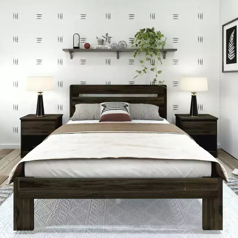 Plank+Beam Letto matrimoniale rustico con testiera a doghe, Letto a piattaforma in legno massello