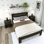 Plank+Beam Letto matrimoniale rustico con testiera a doghe, Letto a piattaforma in legno massello