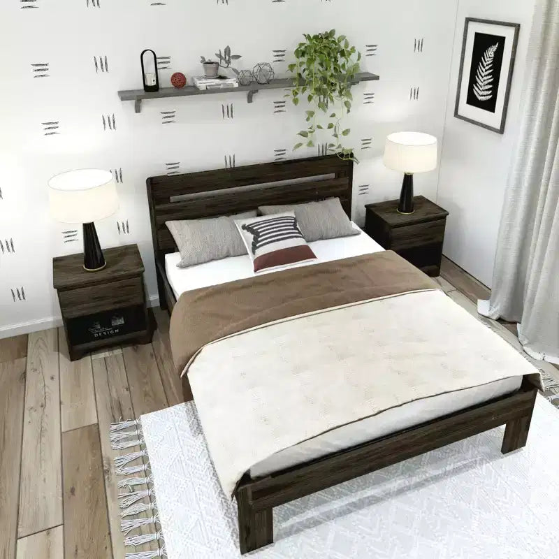 Plank+Beam Letto matrimoniale rustico con testiera a doghe, Letto a piattaforma in legno massello