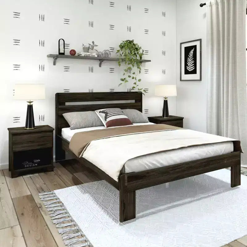 Plank+Beam Letto matrimoniale rustico con testiera a doghe, Letto a piattaforma in legno massello