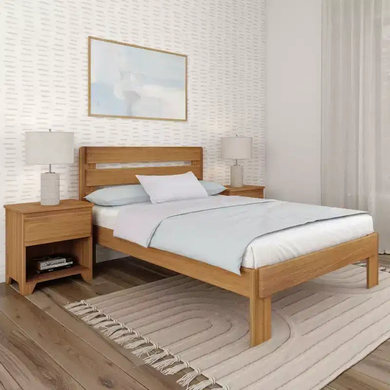 Plank+Beam Letto matrimoniale rustico con testiera a doghe, Letto a piattaforma in legno massello