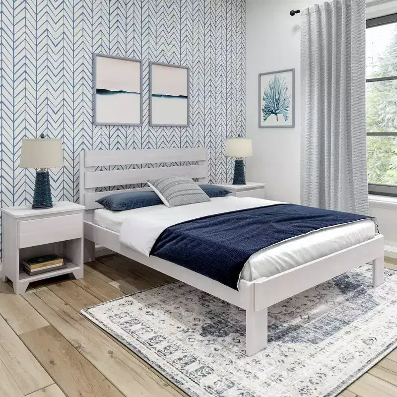 Plank+Beam Farmhouse Queen Bed with Plank Headboard, Solid Wood Platform Bed