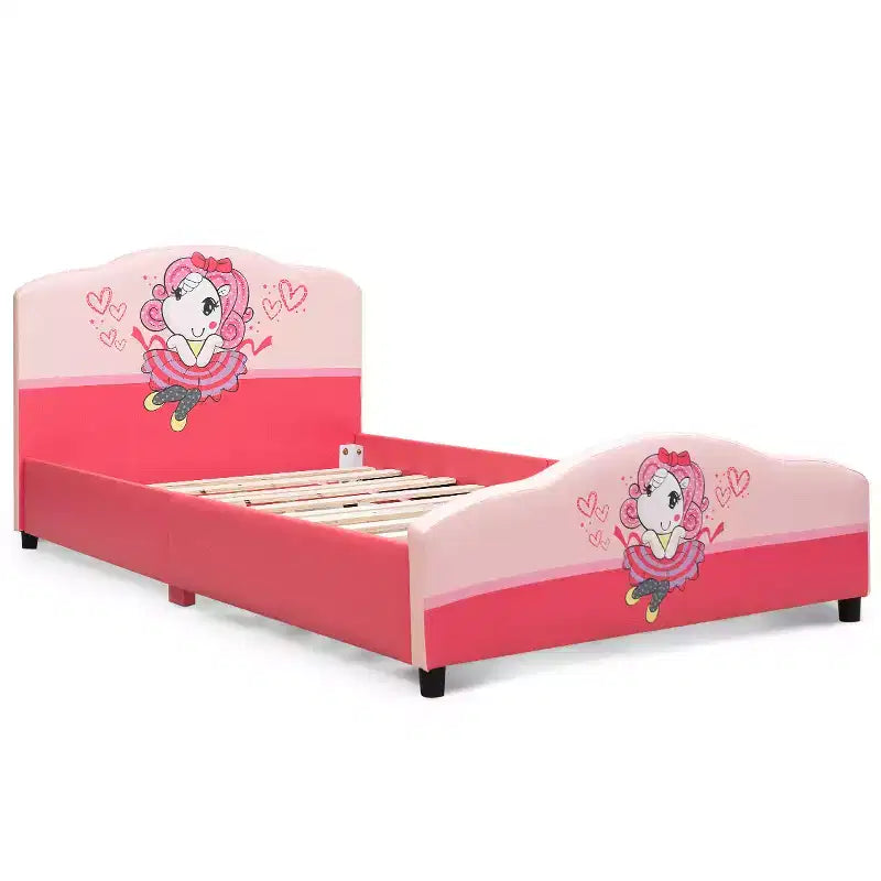 Costway Kids Children Upholstered Platform Toddler Bed Pink