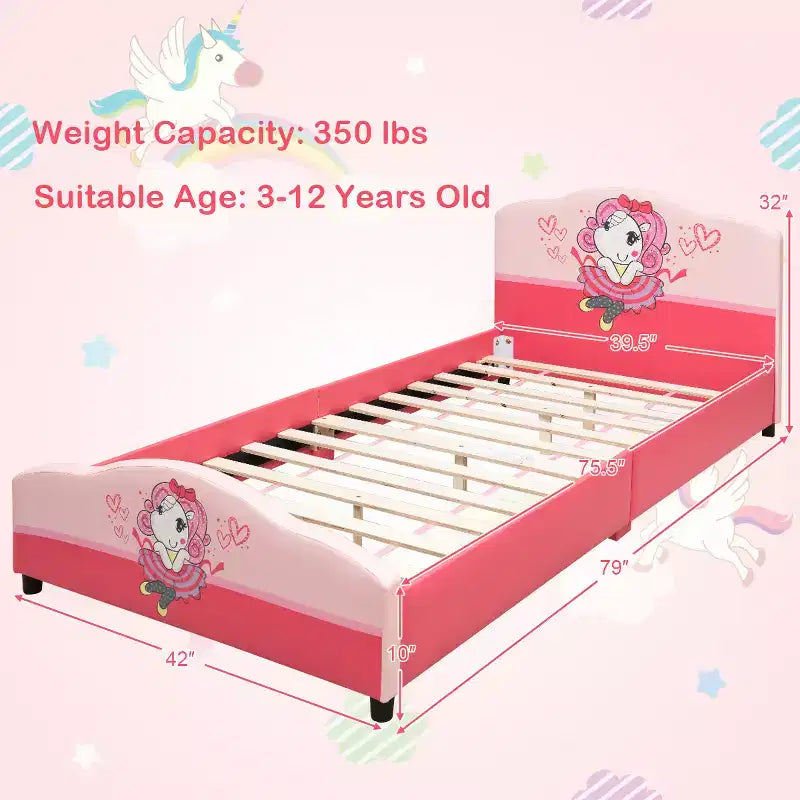 Costway Letto per Bambini Imbottito Piattaforma Rosa