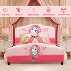 Costway Kids Children Upholstered Platform Toddler Bed Pink