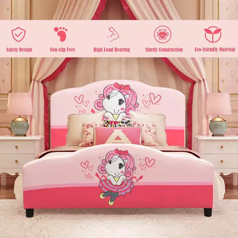 Costway Kids Children Upholstered Platform Toddler Bed Pink