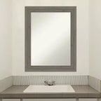 Amanti Art Fencepost Grey Narrow Non-Beveled Wood Bathroom Wall Mirror 28.5 x 22.5 in.
