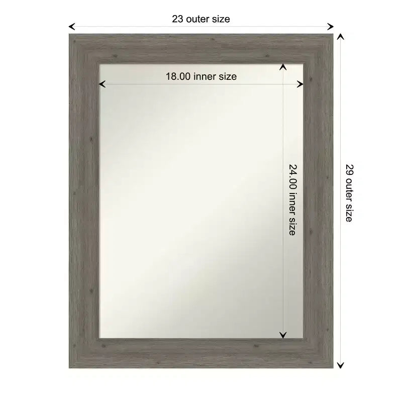 Amanti Art Fencepost Grey Narrow Non-Beveled Wood Bathroom Wall Mirror 28.5 x 22.5 in.