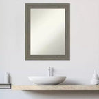 Amanti Art Fencepost Grey Narrow Non-Beveled Wood Bathroom Wall Mirror 28.5 x 22.5 in.