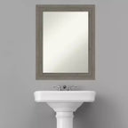 Amanti Art Fencepost Grey Narrow Non-Beveled Wood Bathroom Wall Mirror 28.5 x 22.5 in.
