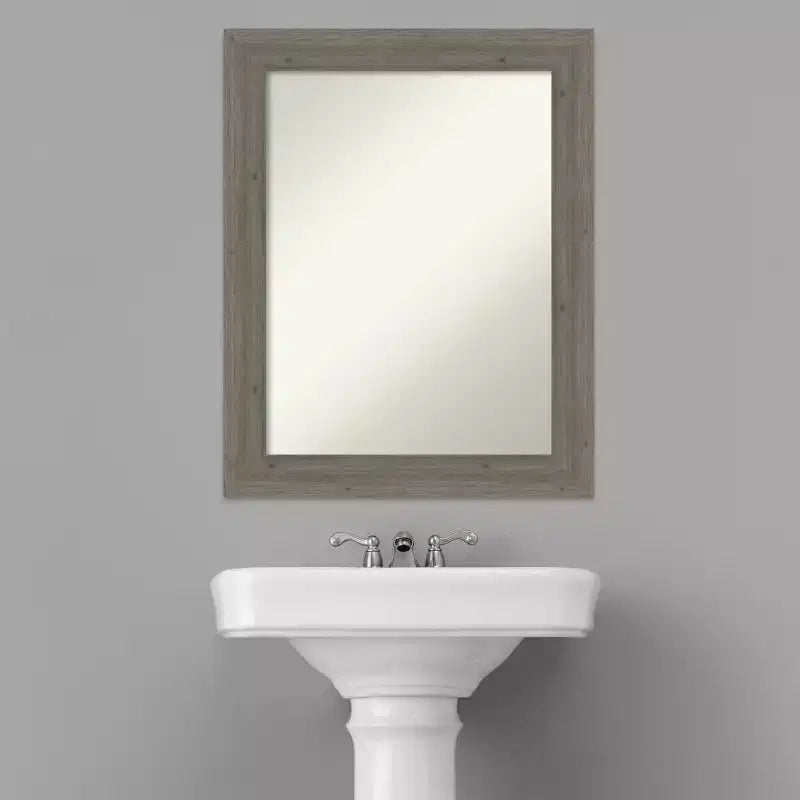 Amanti Art Fencepost Grey Narrow Non-Beveled Wood Bathroom Wall Mirror 28.5 x 22.5 in.
