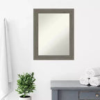 Amanti Art Fencepost Grey Narrow Non-Beveled Wood Bathroom Wall Mirror 28.5 x 22.5 in.