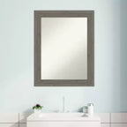 Amanti Art Fencepost Grey Narrow Non-Beveled Wood Bathroom Wall Mirror 28.5 x 22.5 in.