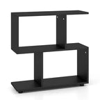 Costway 2 pz Scaffale Libreria a 2 Ripiani in Piedi Espositore in Legno a Forma di S Mobile Contenitore Nero/Marrone