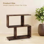 Costway 2 pz Scaffale Libreria a 2 Ripiani in Piedi Espositore in Legno a Forma di S Mobile Contenitore Nero/Marrone