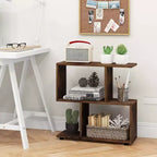 Costway 2 pz Scaffale Libreria a 2 Ripiani in Piedi Espositore in Legno a Forma di S Mobile Contenitore Nero/Marrone
