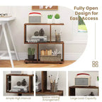 Costway 2 pz Scaffale Libreria a 2 Ripiani in Piedi Espositore in Legno a Forma di S Mobile Contenitore Nero/Marrone