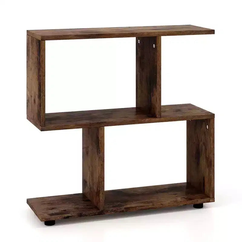 Costway 2 pz Scaffale Libreria a 2 Ripiani in Piedi Espositore in Legno a Forma di S Mobile Contenitore Nero/Marrone
