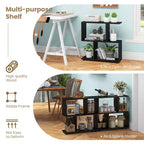 Costway 2 pz Scaffale Libreria a 2 Ripiani in Piedi Espositore in Legno a Forma di S Mobile Contenitore Nero/Marrone