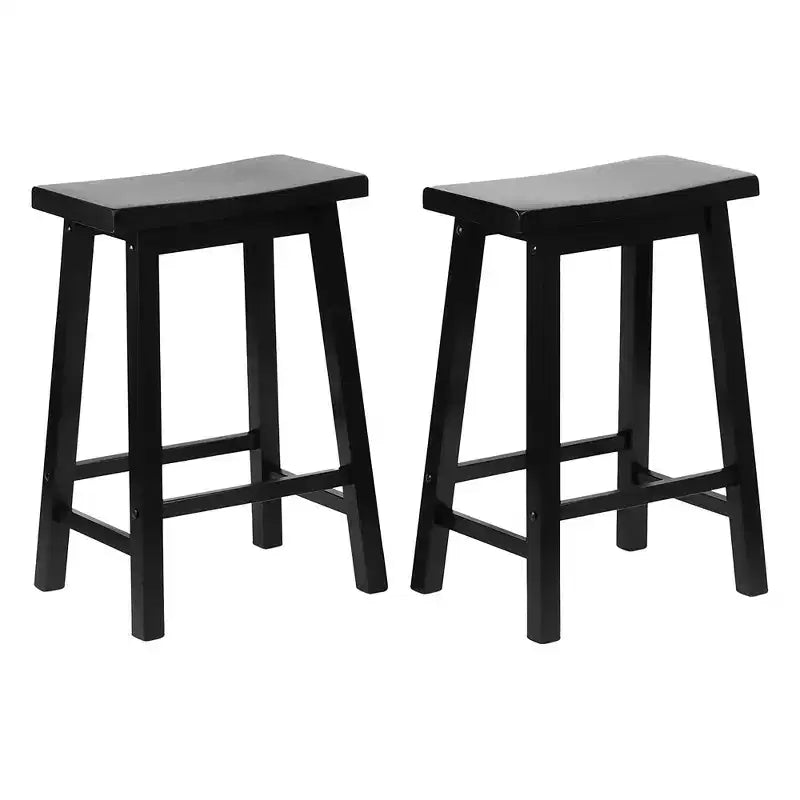 PJ Wood Sgabelli Alti con Seduta a Sella Classica da 61 cm per Cucine, Zone Pranzo e Bar, Senza Schienale, con 4 Gambe Quadrate, Neri (Set da 4)