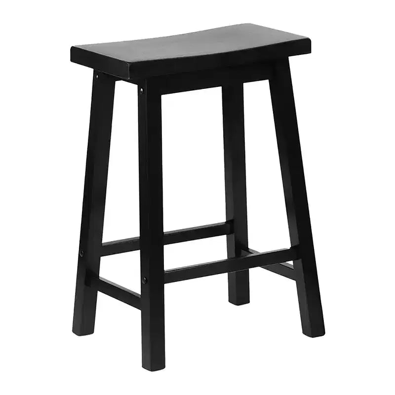 PJ Wood Sgabelli Alti con Seduta a Sella Classica da 61 cm per Cucine, Zone Pranzo e Bar, Senza Schienale, con 4 Gambe Quadrate, Neri (Set da 4)