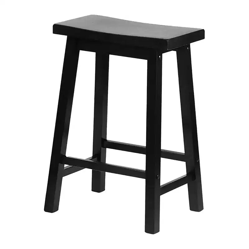 PJ Wood Classic Saddle-Seat 24 Tall Kitchen Counter Stools for Homes, Dining Spaces, and Bars w/Backless Seats, 4 Square Legs, Black (Set of 4)