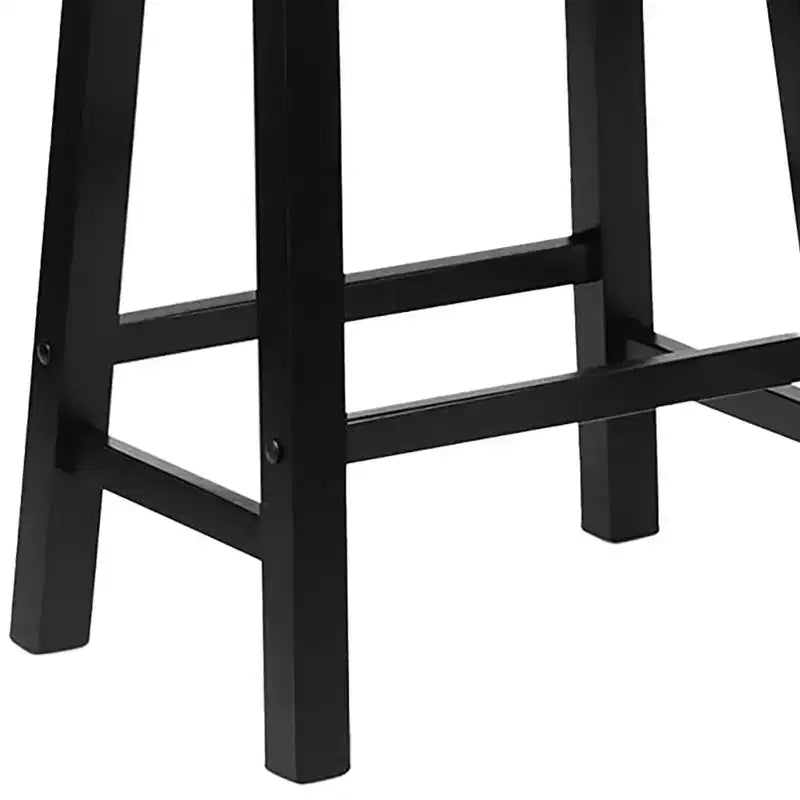 PJ Wood Classic Saddle-Seat 24 Tall Kitchen Counter Stools for Homes, Dining Spaces, and Bars w/Backless Seats, 4 Square Legs, Black (Set of 4)