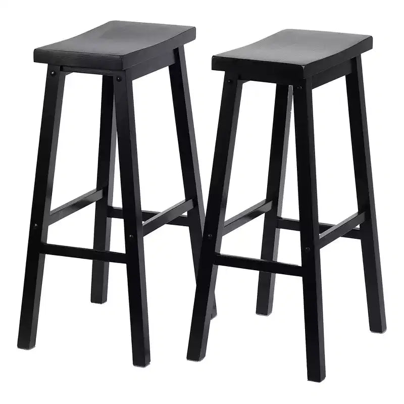 PJ Wood Classic Saddle-Seat 29 Tall Kitchen Counter Stools for Homes, Dining Spaces, and Bars with Backless Seats and 4 Square Legs, Black (4 Pack)