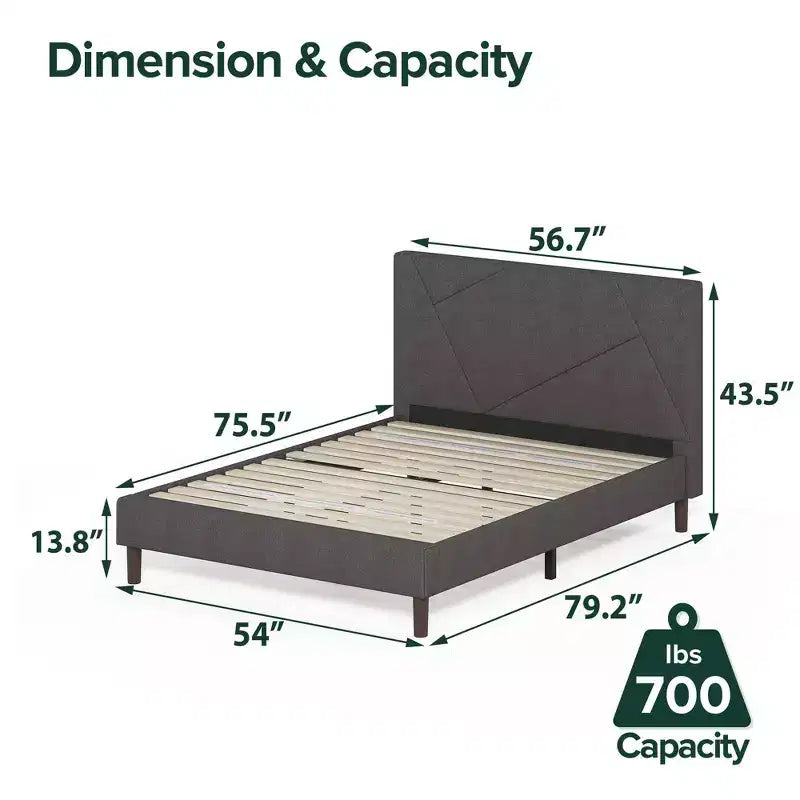 Zinus - Base letto imbottita con piattaforma Judy grigio