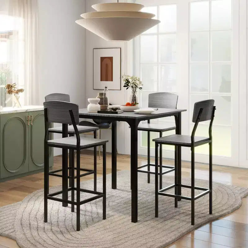 HOMCOM Set Tavolo e Sedie da Bar a Altezza Contatore Moderno, Set Tavolo da Cucina Compatto con Poggiapiedi, Gambe in Metallo