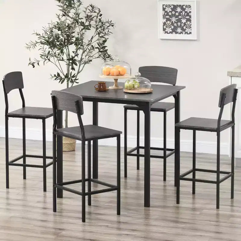 HOMCOM Set Tavolo e Sedie da Bar a Altezza Contatore Moderno, Set Tavolo da Cucina Compatto con Poggiapiedi, Gambe in Metallo