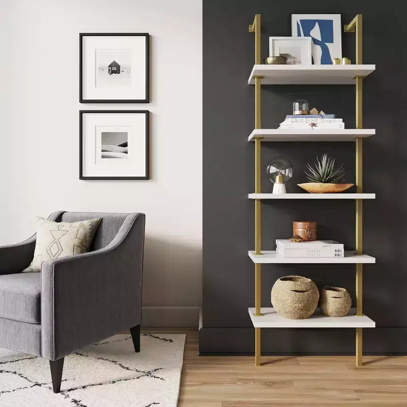 73 Theo 5 Tier Wood Wall Mount Ladder Bookshelf - Nathan James