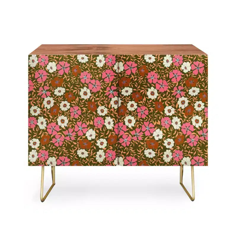 Schatzi Brown Jirra Floral Olive Walnut Credenza - Deny Designs