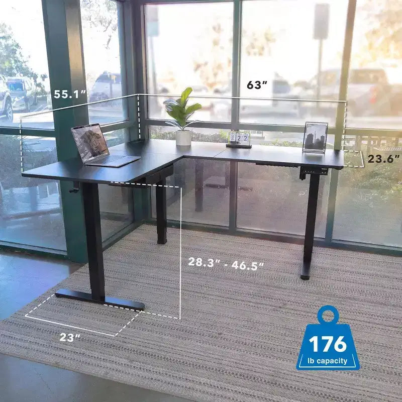 Mount-It! Grande scrivania elettrica angolare regolabile in altezza, scrivania automatica con regolazione fluida ed ergonomica dell'altezza da 28,3 a 46,5, marrone