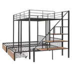 Full over Twin-Twin Triple Bunk Bed with Drawers and Staircase - ModernLuxe