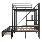 Full over Twin-Twin Triple Bunk Bed with Drawers and Staircase - ModernLuxe