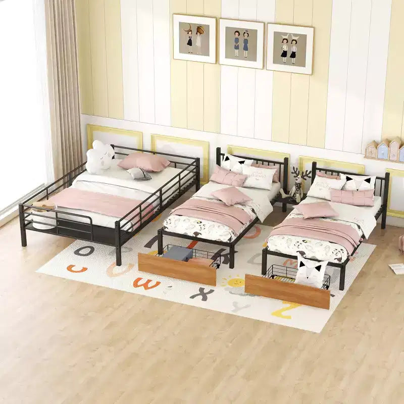 Full over Twin-Twin Triple Bunk Bed with Drawers and Staircase - ModernLuxe