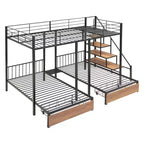 Full over Twin-Twin Triple Bunk Bed with Drawers and Staircase - ModernLuxe