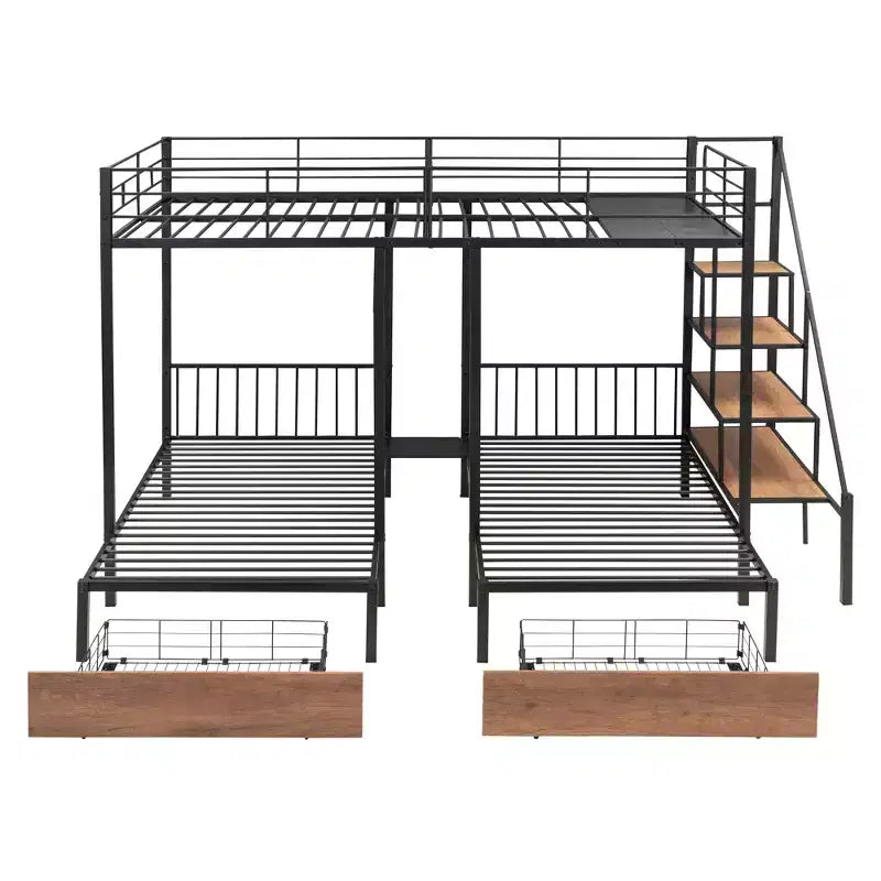 Full over Twin-Twin Triple Bunk Bed with Drawers and Staircase - ModernLuxe