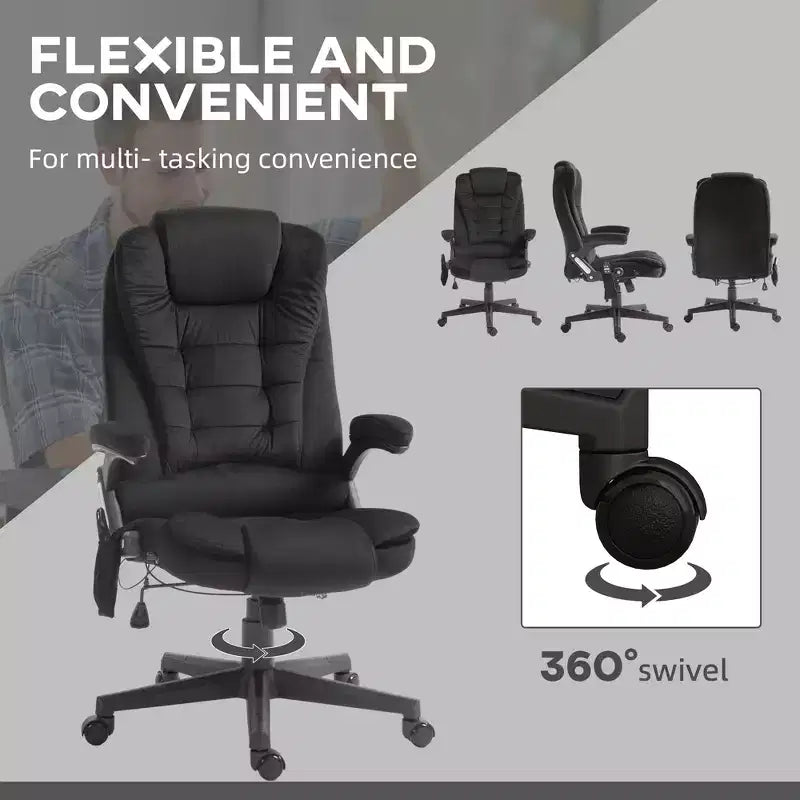 HOMCOM 6 Point Vibrating Massage Office Chair with Heat, Velvet High Back Executive Office Chair with Reclining Backrest, Armrests