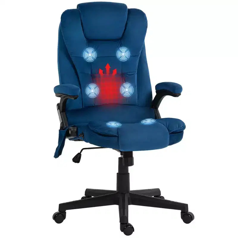 HOMCOM 6 Point Vibrating Massage Office Chair with Heat, Velvet High Back Executive Office Chair with Reclining Backrest, Armrests