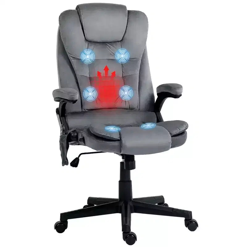 HOMCOM 6 Point Vibrating Massage Office Chair with Heat, Velvet High Back Executive Office Chair with Reclining Backrest, Armrests
