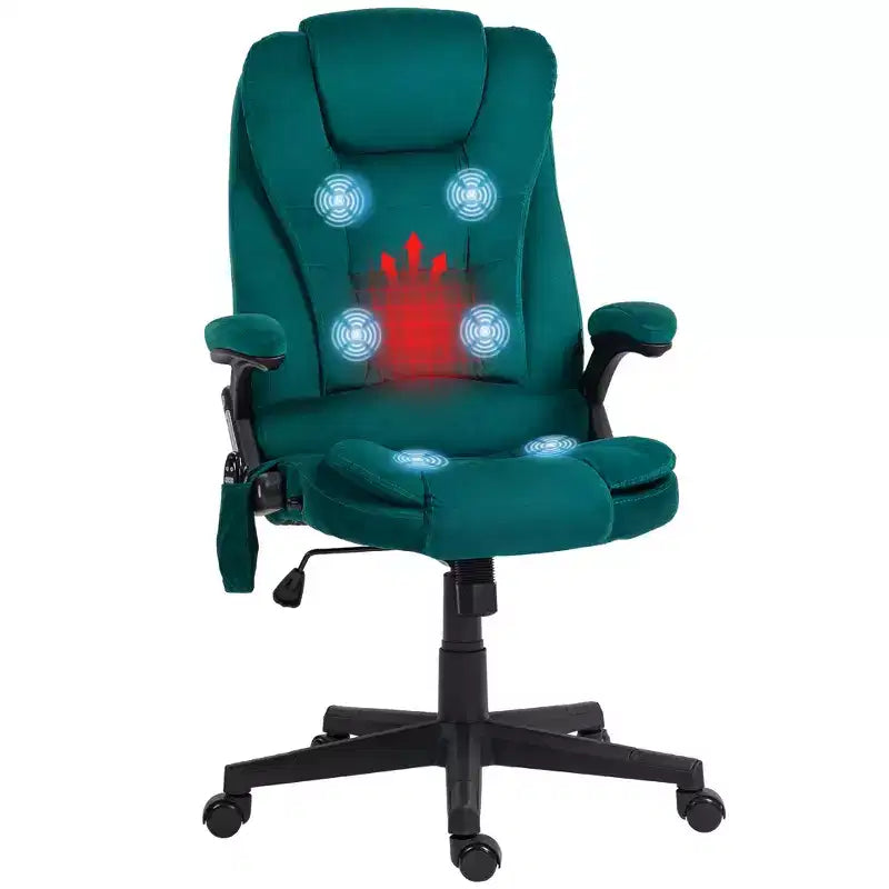 HOMCOM 6 Point Vibrating Massage Office Chair with Heat, Velvet High Back Executive Office Chair with Reclining Backrest, Armrests
