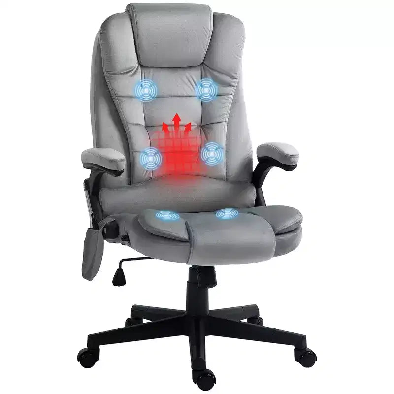 HOMCOM 6 Point Vibrating Massage Office Chair with Heat, Velvet High Back Executive Office Chair with Reclining Backrest, Armrests