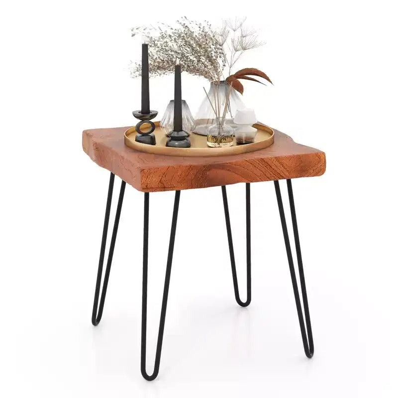 Costway Square End Table Accent Side Table Reclaimed Indonesia Teak Wood Plant Stand Patio Rustic